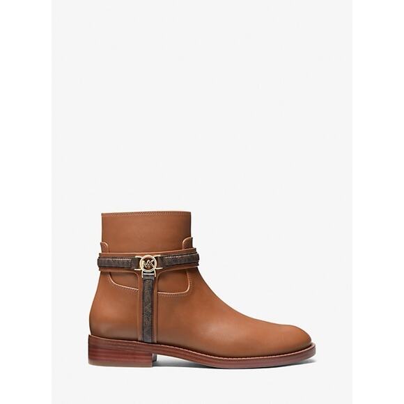 MICHAEL KORS “MINDY” FLAT LEATHER BOOT W SIGNATURE LOGO COGNAC SZ 6 MSRP$398 - Picture 2 of 10